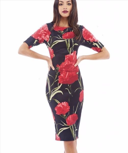 

fashion shipping designer clothes women dress elegant floral print work business casual party pencil sheath vestidos 004, Black;gray