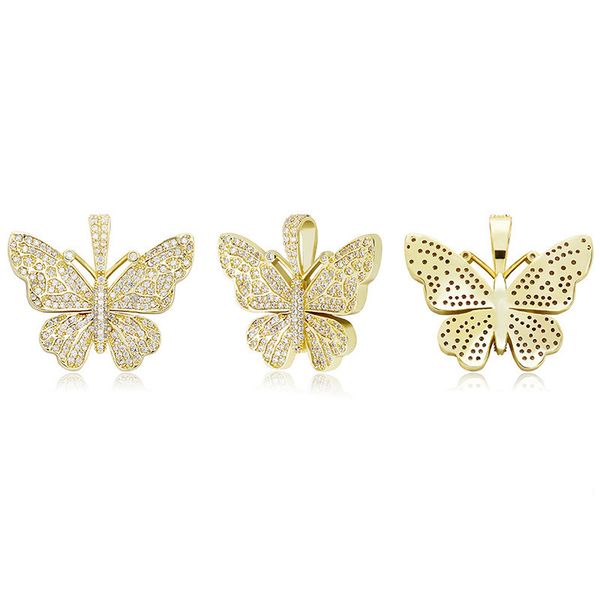 

three color animal butterfly pendant necklace iced out full zircon hip hop bling jewelry gift, Silver
