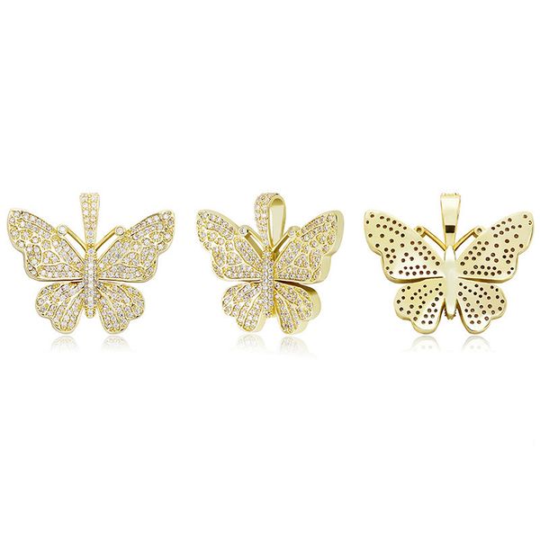 Heißer Verkauf Drei Farbe Tier Schmetterling Anhänger Halskette Iced Out Voll Zirkon Hip Hop Bling Schmuck Geschenk