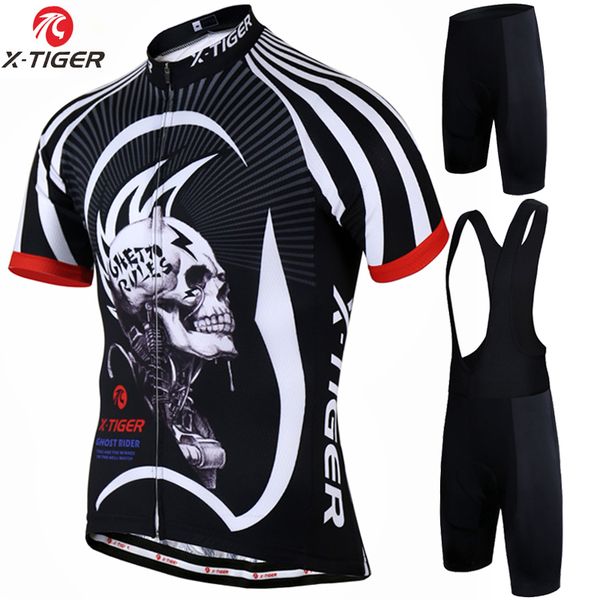 

x-tiger skull cycling jersey set summer bicycle clothing maillot ropa ciclismo hombre mtb bike clothes sportswear cycling set, Black;blue