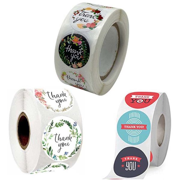 

500pcs 8 designs floral thank you stickers 1inch for wedding favors stationery
