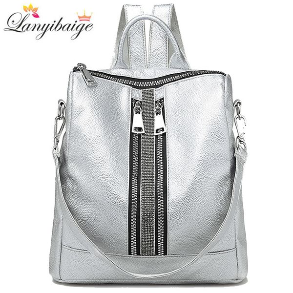 

рюкзаки для женщин silver new zipper lady рюкзак путешествие малых рюкзаки кожа pu водонепроницаемых женщины сумка luxury shoulder bag