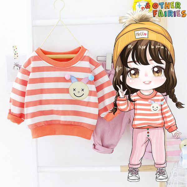 

baby suit baby girl clothes pure cotton suit cartoon cute stripe print clothes girl casual corduroy pants two-piece, White