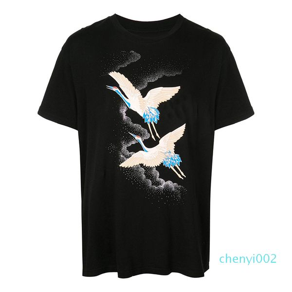 

fashion mens stylist t shirts summer t shirt crane printing t shirt hip hop men women short sleeve tees size s-xxl c02, White;black
