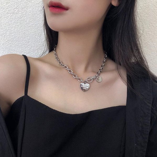 

kpop new heart silver color metal pendant simple trendy long chain necklaces for women girls egirl party jewelry bff gifts hot
