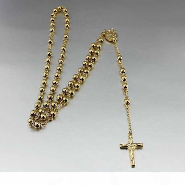 

rosary beads necklace cross jesus pendant gold plated stainless steel for men and women rosary bead chain, Silver