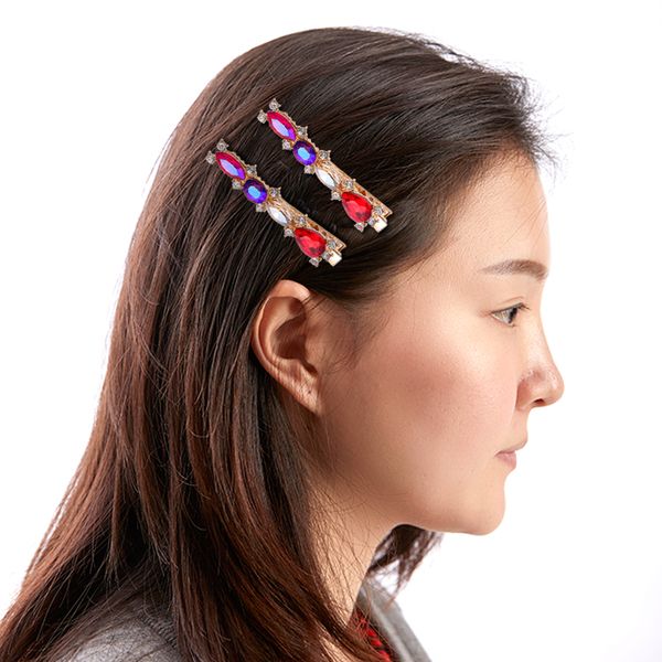 

new arrival geometric metal hair clips white/colorful diamond crystal side clip hair accessories for girls part