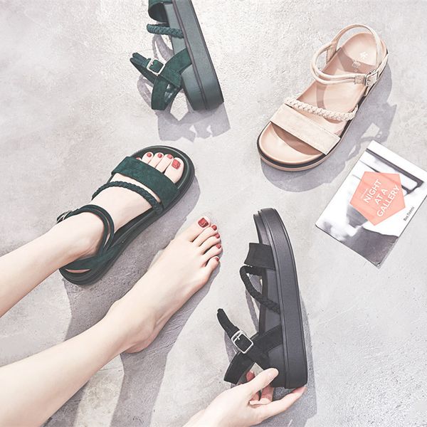 

cinessd pu sandal woman flats shoes woman sandals 2020 platform summer sandals women shoes buckle sandale femme solid ladies new, Black