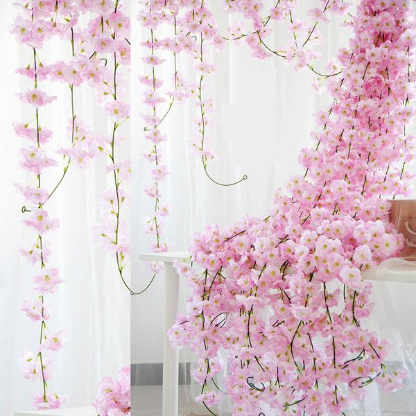 

1pcs artificial cherry blossom vines 2m hanging silk flowers garland for wedding xhc88