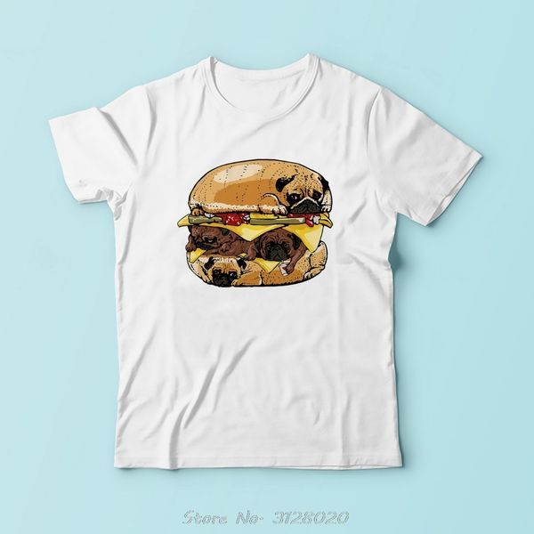 

pugs burger funny tshirt men summer new white short sleeve casual cotton cool hamburger dog t shirt tees