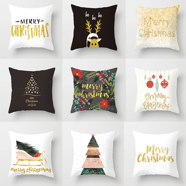 

christmas cushion cover gold color pillow cover polyester peachskin pillow case for home sofa decoration
