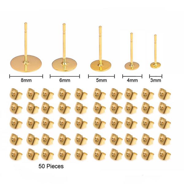 

50pcs/set stainless steel earrings posts & backs for diy stud earrings jewelry making findings