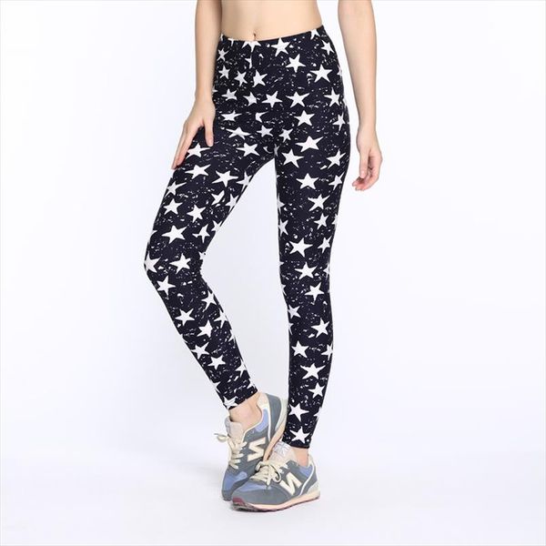 

causal women leggings 2020 fashion star print leggins high wast plus size elasticity slim pant legging for woman, Black
