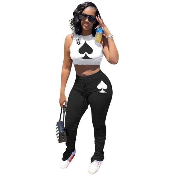 

designer stacked womens tracksuits crew neck casual slim woman 2pcs suits fashion printed long pant two pieces sets, Gray