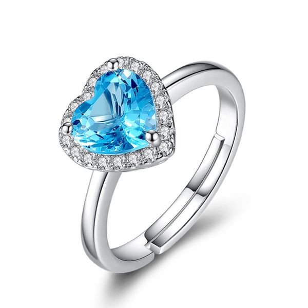 

оптовая 10 шт сивер гальваническим сердце любовь синий кристалл rhinestone resizable палец кольцо романтизма ювелирные изделия, Silver