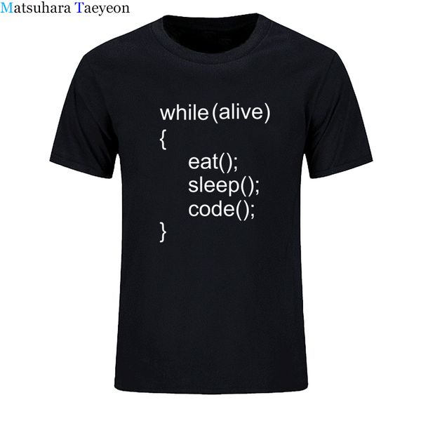 

2018 new summer men while alive eat sleep code t shirt men short sleeve cotton fashion java programmer t-shirts
