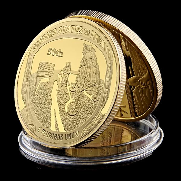 

us 50th anniversary apollo moon landing craft in god we trust liberty gold plated commemorative coin gift