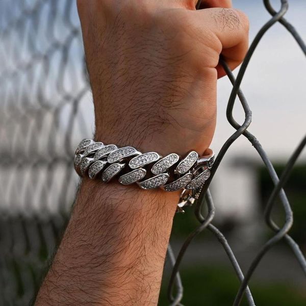 

2020 new arrived women hip hop cuban miami link chain bracelets for lady men hip hop rhinestone cz pave bracelets rock jewelry, Golden;silver