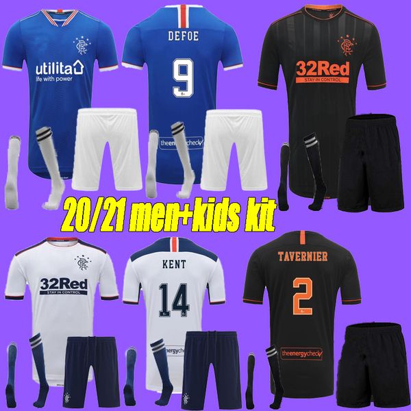 

men kids kit 2020 glasgow rangers fc gerrard soccer jerseys 2020-2021 glasgow rangers defoe dauis home away 3rd football shirts, Black
