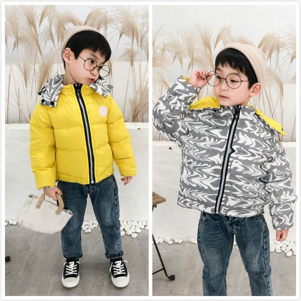 

child fashion winter down coats kids moxcxer letter print coats kids new arrival outwears wearable on both sides down jackets, Blue;gray