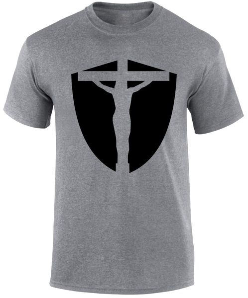 

2019 new short jesus shield badge religious gospel slogan evangelism christian men t-shirt short tee100% cottonsummer tee shirt