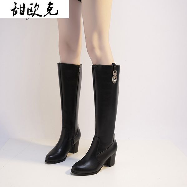 

2020 winter women's boots fashion side zipper long boots comfortable pointed-toe high heel fringed knee-length pu women's, Black