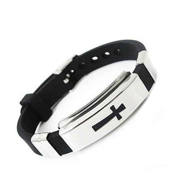 

new black silicone bracelet jesus cross wristband charms men silver color jewelry valentine for ladies boys 2020