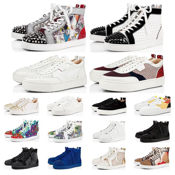 

new arrival men women fashion shoes red bottoms studded spikes high sneakers black white leather suede mens flats casual shoe 36-47