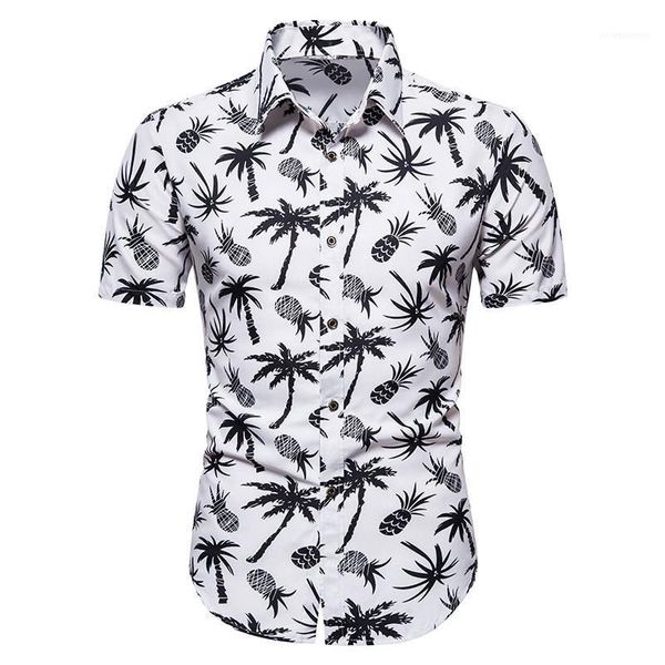 

clothes floral print mens designer shirt lapel neck casual shirts fashion natural color short sleeve shirts mens, White;black