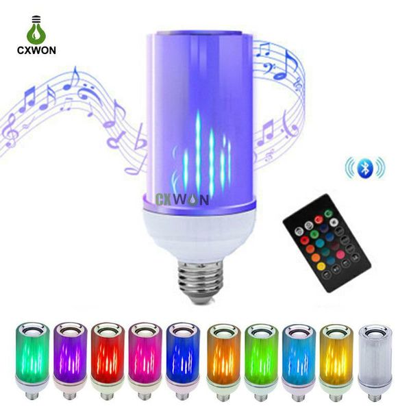 Lâmpada LED Smart Bluetooth Audio Speaker E27 B22 E26 Flame RGB Lâmpada de música Luz com 24keys Remote