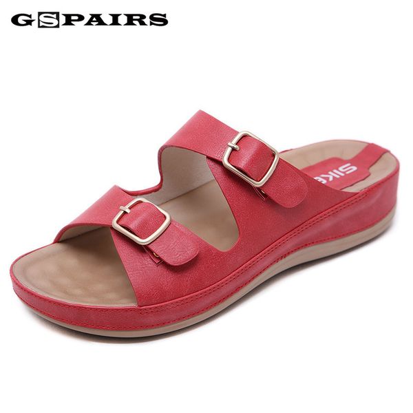 

2020 summer flat sandal for women flip-flops metal buckles women slippers beach casual shoes big size mother shoes, Black