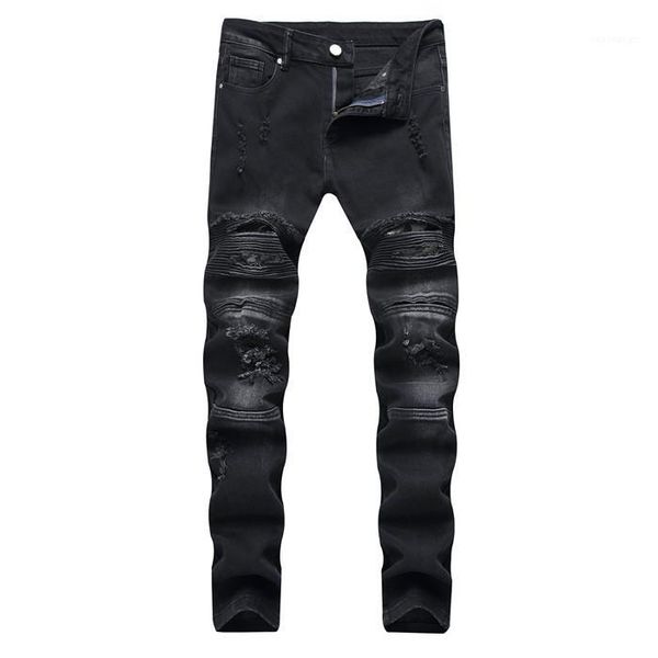 

jeans button fly zipper hole summer spring homme clothing straight pencil casual apparel mens fashion designer, Blue
