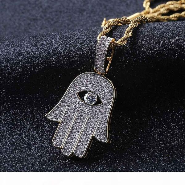 

fatima hand pendant necklaces for men brand designer fashion hiphop jewelry 18k gold plated hip hop necklace wholesale, Silver