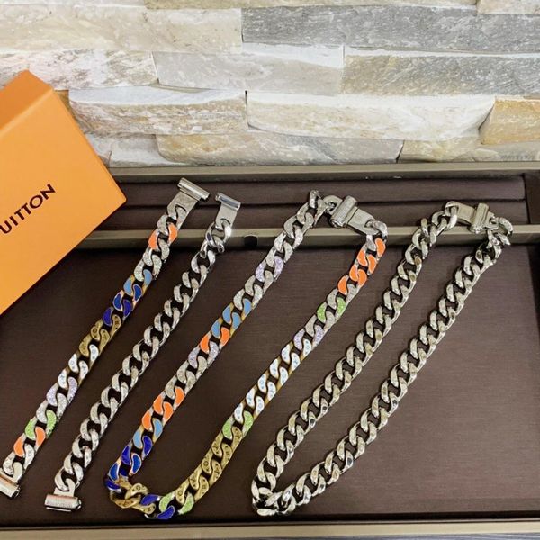 

new arrive fashion men titanium steel engrave four leaf flower colored enamel diamond 18k plated gold thick chain links necklaces 2 color, Silver