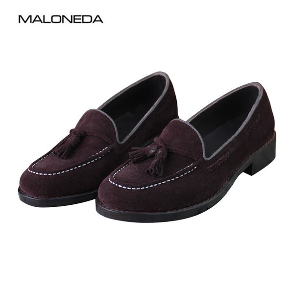 

maloneda bespoke casual handmade men's tassel shoes for father cow suede comfortable slip on loafers with goodyear welted, Black