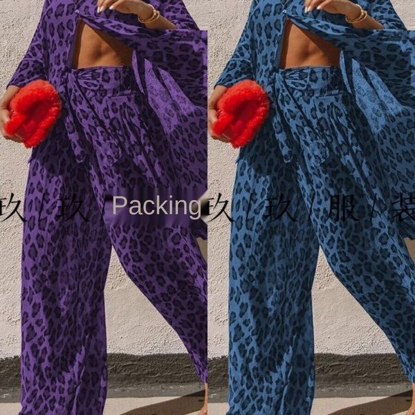 

autumn women's 2020 new leopard print shirt pants loose fried wide leg pantsshirt wide leg pantsstreet fashion suit k8sja, Gray