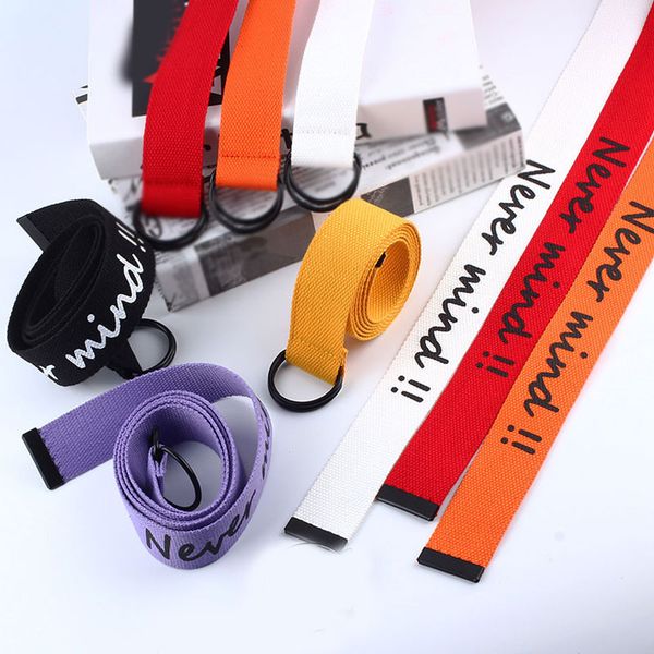 

length 130cm print english alphabet belt personality double ring buckle candy color canvas belts all matching durable waistband, Black;brown