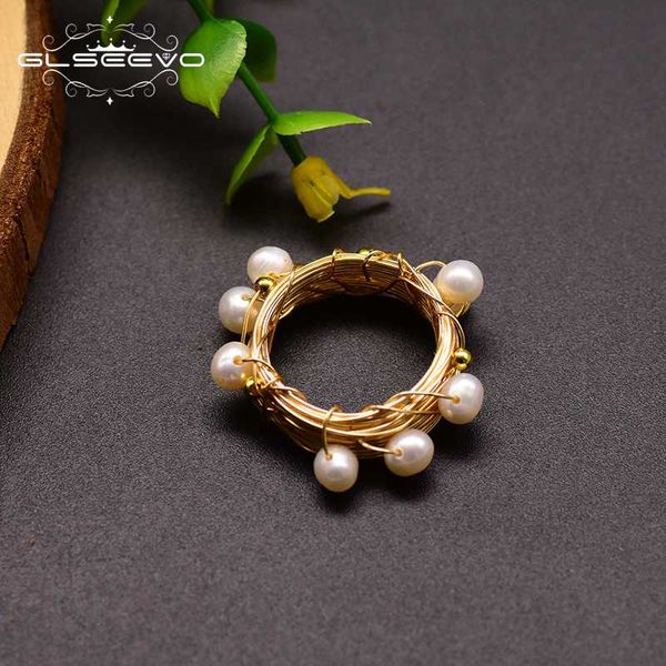 

glseevo природные пресной воды white pearl кольца для любовника девушки handmade обручальное кольцо моды ювелирных изделий личности конструк, Golden;silver