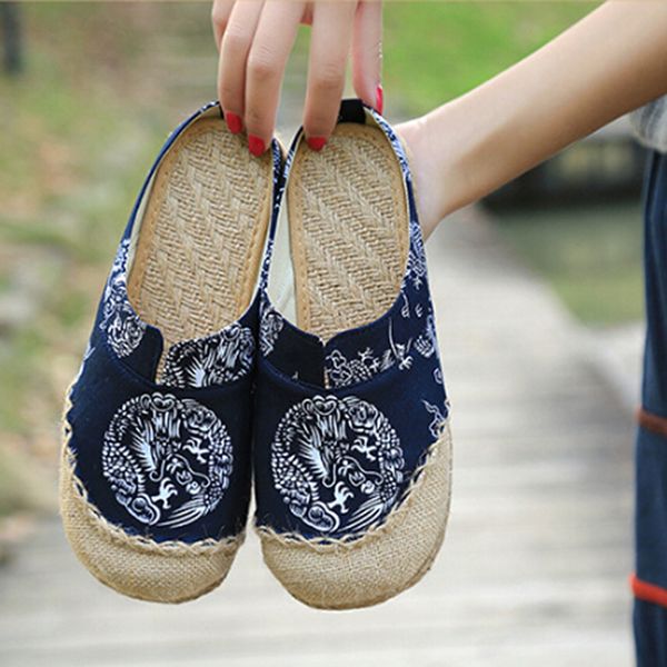

women's slippers linen crocodile slipper flats shoes women vintage espadrilles sandals casual shoes women flip flops plus size, Black