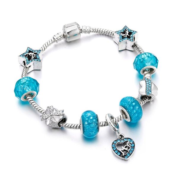 

diy original women luxury jewelry bracelets bangles blue crystal beads romantic snake chain heart pendant charm fashion bracelet, Golden;silver