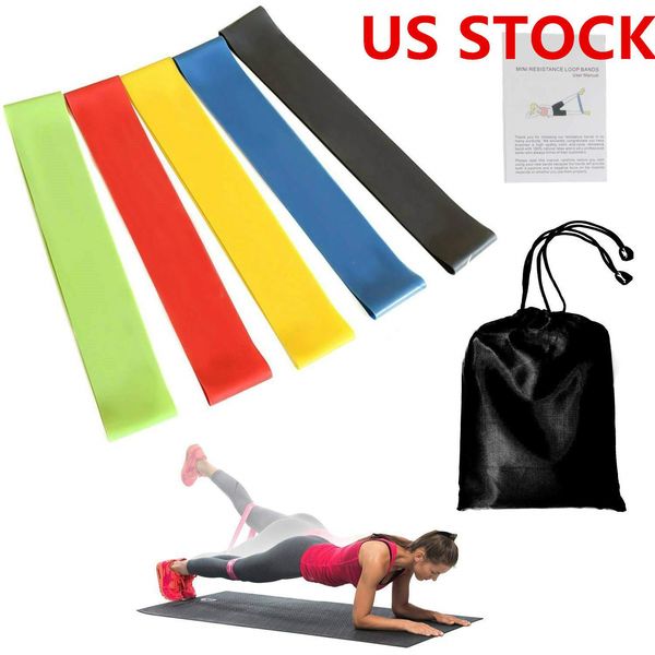 

us stock 5pcs/lot resistance bands set pull rope 5 levels exercise equipment strength fitness rubber loops bodybuilding band fy7008