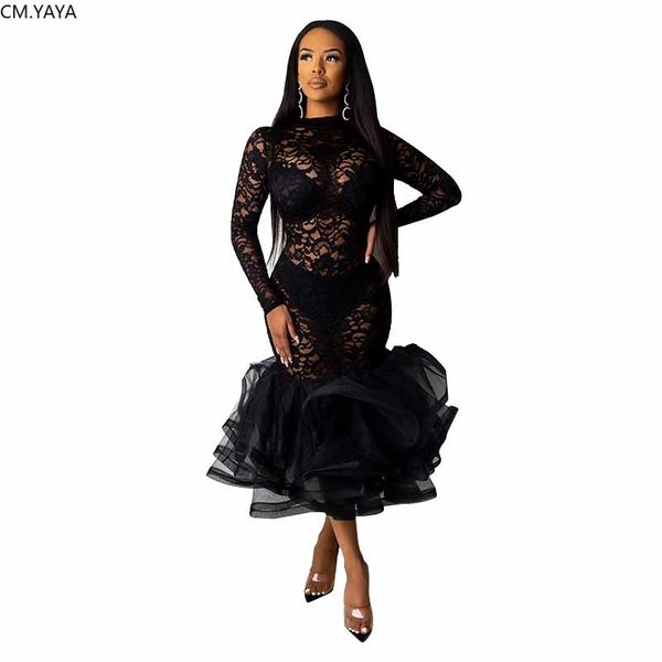 

2020 women spring winter dress lace hollow out ruffles high waist dress night party bandage bodycon midi dresses gl9575, Black;gray