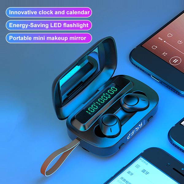 

wireless bluetooth headphone sports hifi stereo earphone 2000mah tws gaming headset touch control pc earbuds with mirror