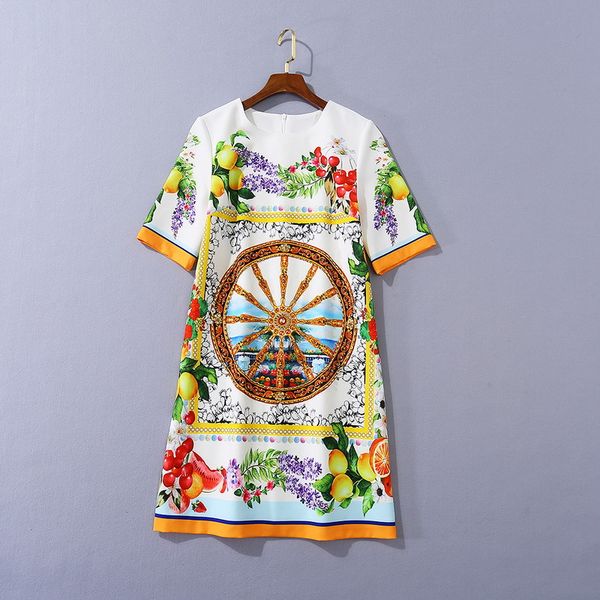 

1013 xl 2020 бесплатная доставка осенью линия с коротким рукавом шеи черное белое над коленом платье на колене выпускной мода флора печать б, Black