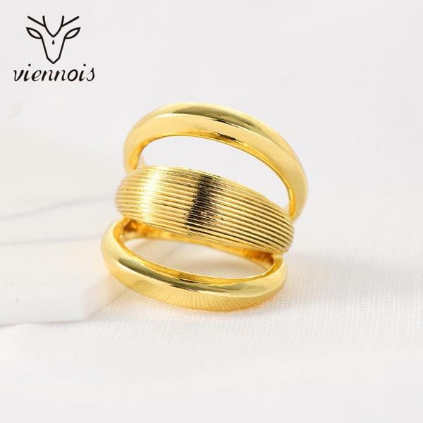 

viennois shiny concave gold plated ring designs for women size rings party jewelry, Golden;silver