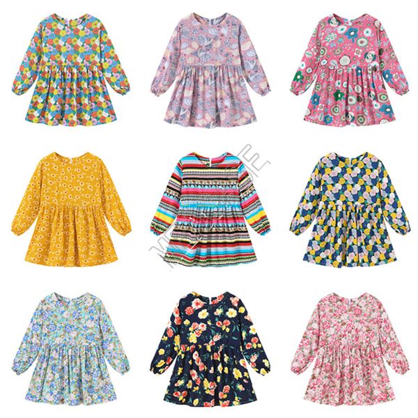 

2020 spring baby girl dress fashion girls princess dresses cute long sleeve one piece dress flora stripe printed clothes 90-130cm d82005, Red;yellow