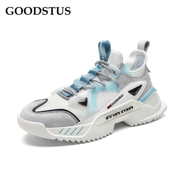

goodstus men mesh sneaker breathable lace-up thcik sole comfortable solid simple style male outdoor sport shoes, Black