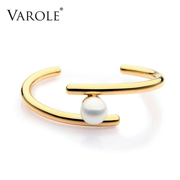 

varole simple line pearl cuff bracelets & bangles open gold color love bangle bracelets for women jewelry pulseira feminina y19051101, Black