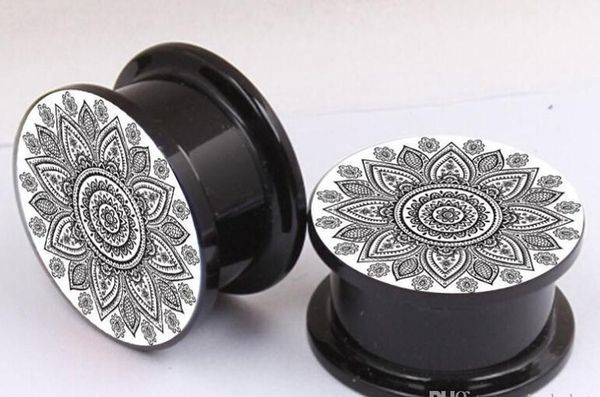 

16mm 20 4 piercing 6 12 new pcs/lot plugs drop earrings with anti 8 body 14 5 10 tunnels allergy acrylic white jewelry black flower bbyyc, Silver