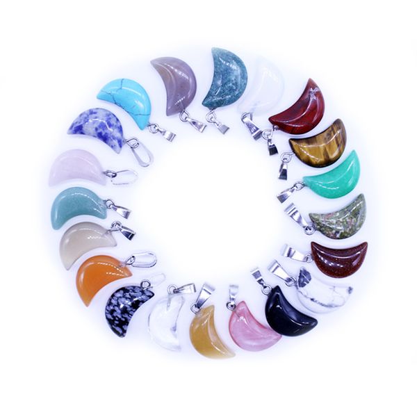 

natural stone charms crystal moon pendants turquoises quartz crystal tiger eye opal agates charm for diy jewelry making necklace accessories, Bronze;silver